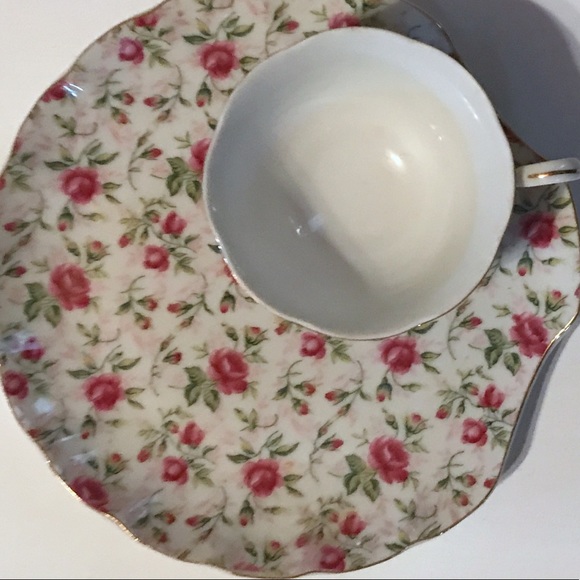 7 vintage Lefton  Rose Chintz snack sets + compote - Picture 4 of 8